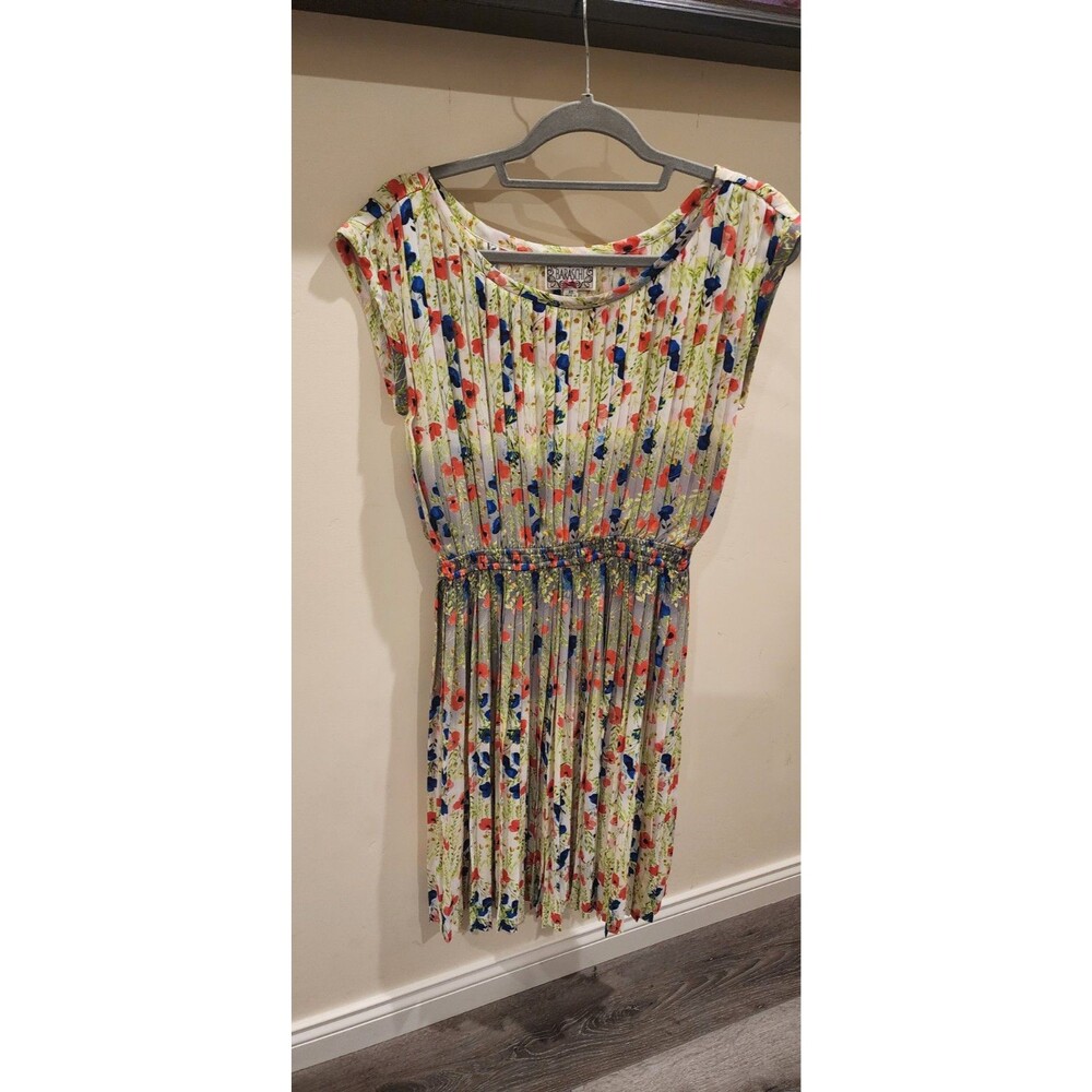 BARASCHI ANTHROPOLOGIE Pleated Dress Spring floral Cap sleeves Scoop neck XS-S